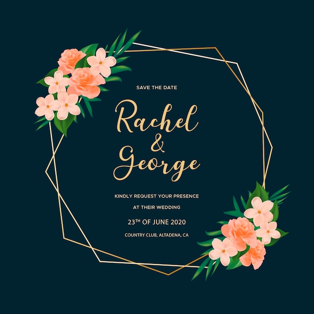 Free vector ornamental wedding card with roses