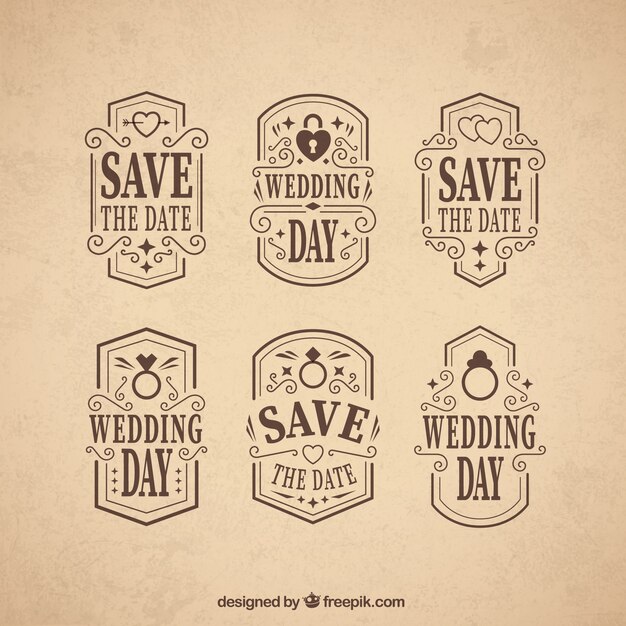 Ornamental wedding day badges in vintage style