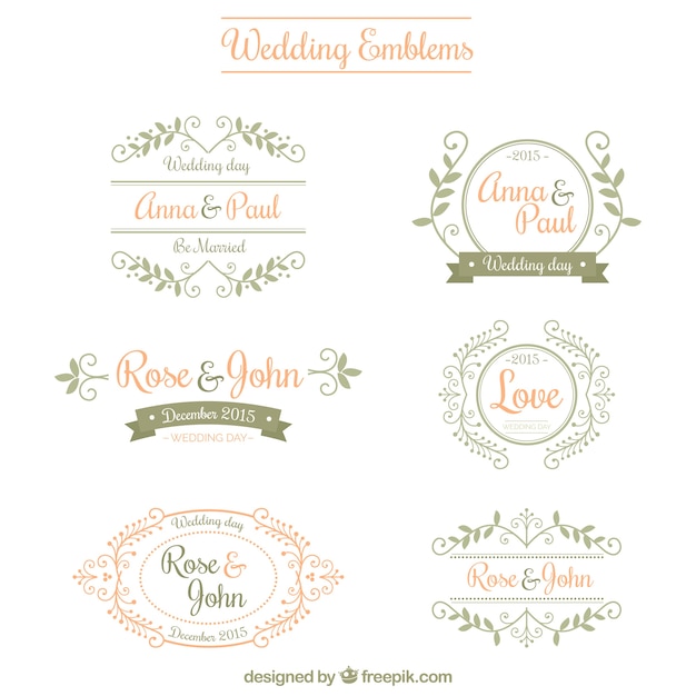 Free vector ornamental wedding emblems