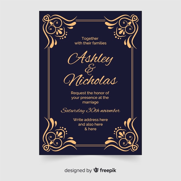 Free vector ornamental wedding invitation in retro style