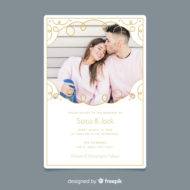 Ornamental wedding invitation template with photo