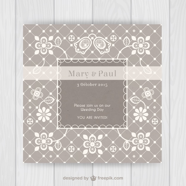 Free vector ornamental wedding invitation with flowers