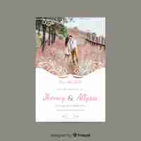 Free vector ornamental wedding invitation with photo