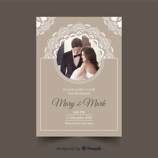 Ornamental wedding invitation with photo