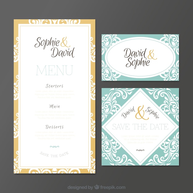 Ornamental wedding invitations in vintage style