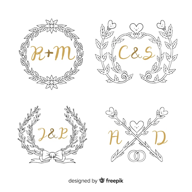 Collezione di monogrammi di nozze ornamentali