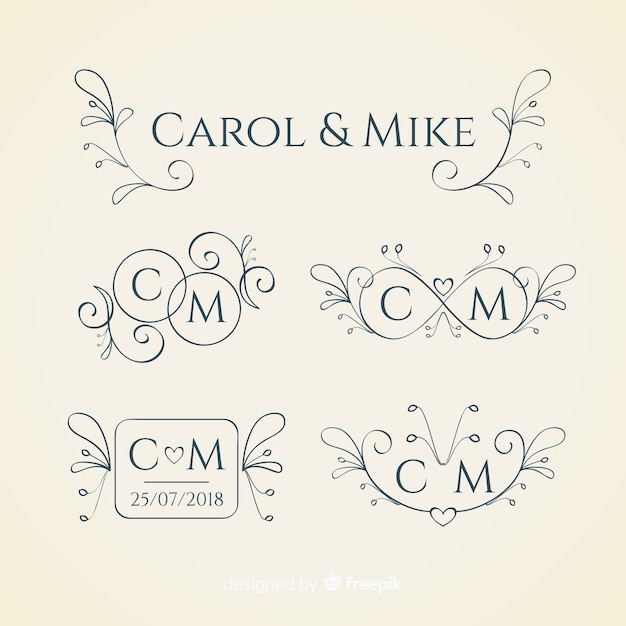 Free vector ornamental wedding monogram collection