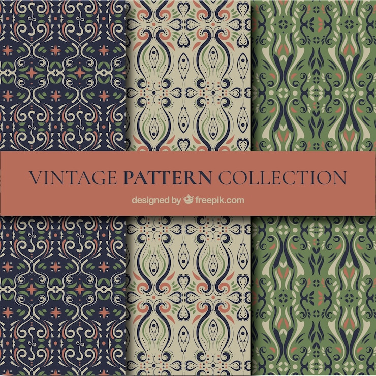 Free Vector ornaments patterns collection in vintage style