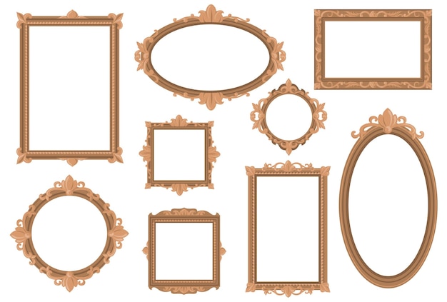 Ornate empty golden borders flat set for web design.