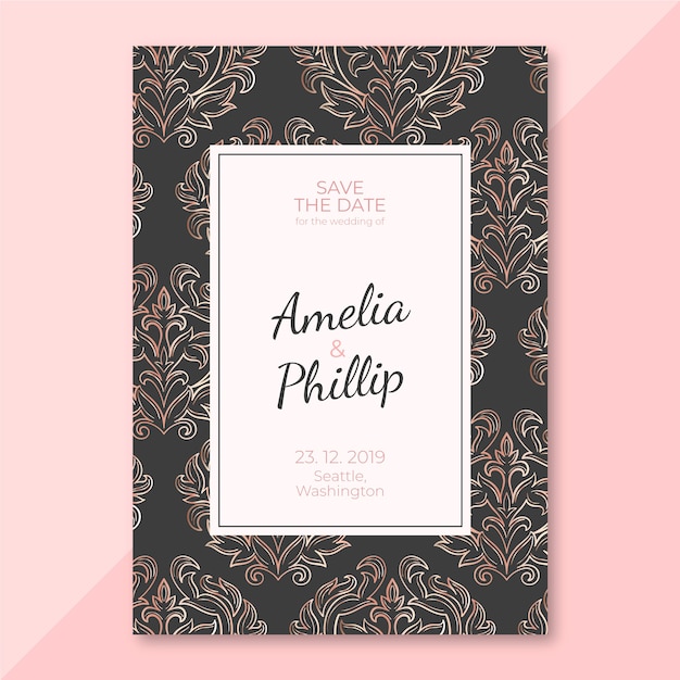 Ornate wedding invitation template damask