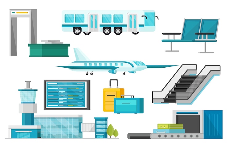 Free Vector orthogonal airport isometric icons set