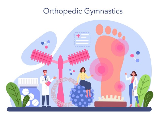 Free vector orthopedics doctor orthopedic gymnastics treatment idea of joint and bone treatment human anatomy and bone structure vector illustration in cartoon style