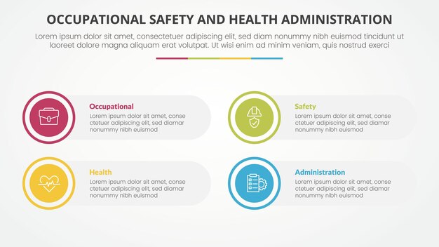 osha The Occupational Safety and Health Administration template infographic concept for slide presentation with big circle outline 4 point list with flat style vector