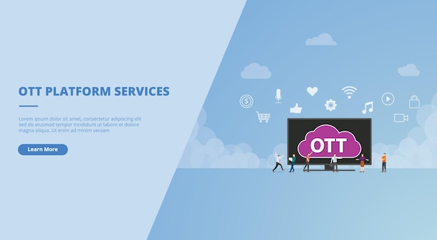Ott через лучшие медиа-сервисы для веб-сайта, целевой страницы шаблона, баннера или слайд-презентации, векторная иллюстрация