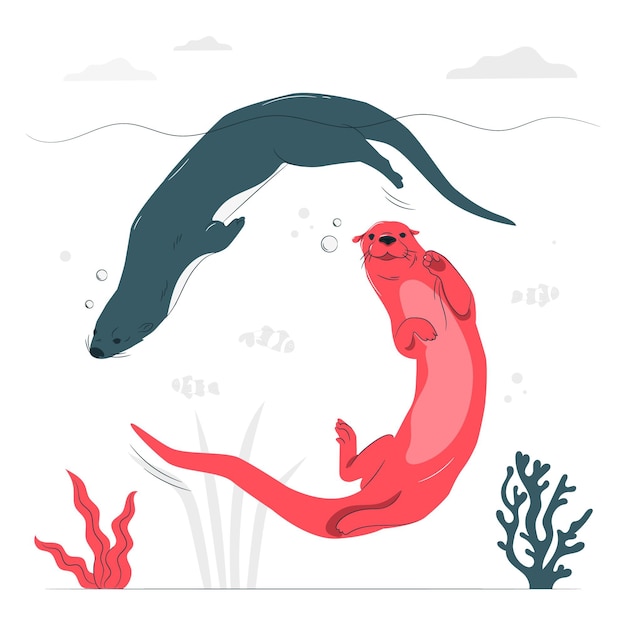 Vector Templates: Otters Swimming Concept Illustration – Free Download