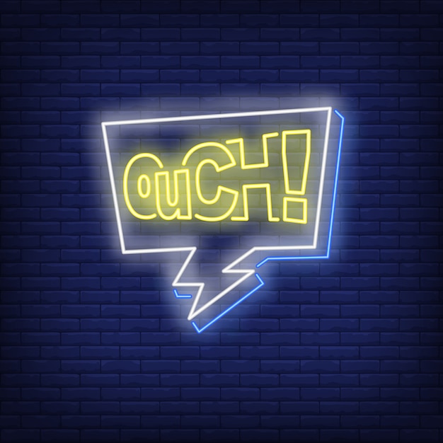 Ouch lettering neon sign Free Vector