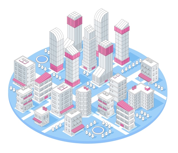 Ouline city isometric composition