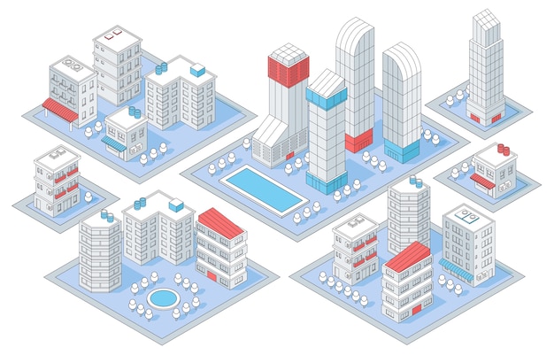 Free vector ouline city isometric composition