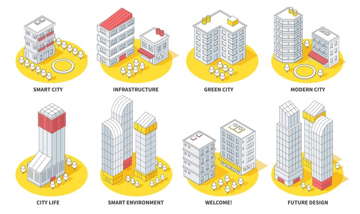 Free Vector ouline city isometric composition
