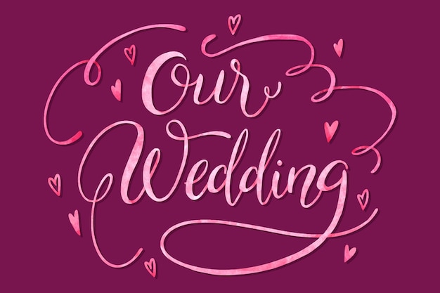 Free vector our wedding counts on lettering violet background