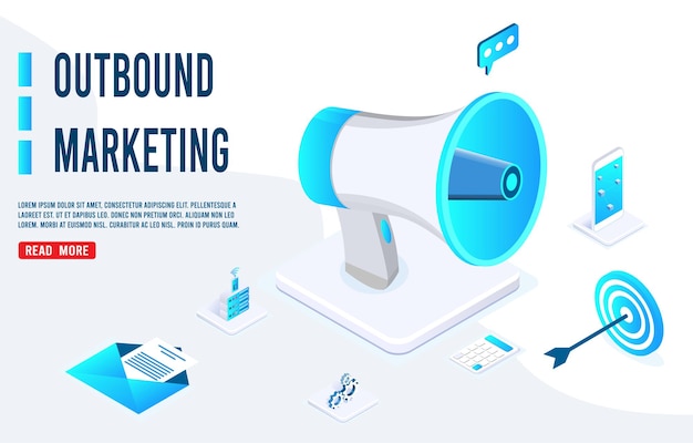 Outbound marketing business banner in isometric design.