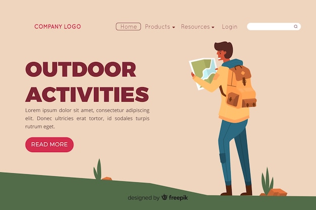 Free vector outdoor activities landing page template