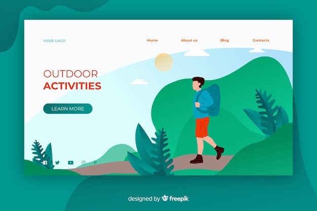 Free vector outdoor activities landing page template