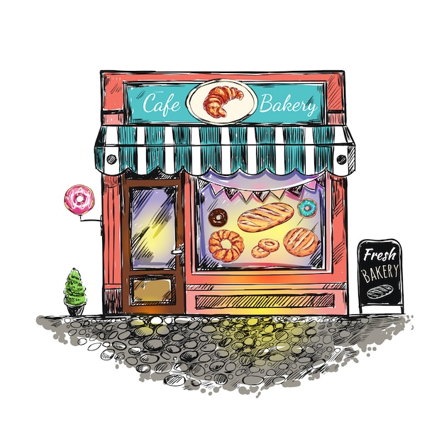 Outdoor cafe bakery sketch