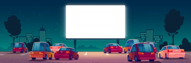 outdoor cinema, drive-in movie theater with cars