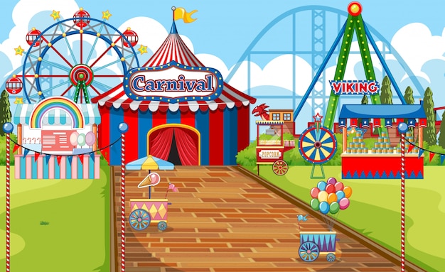 An outdoor funfair scene