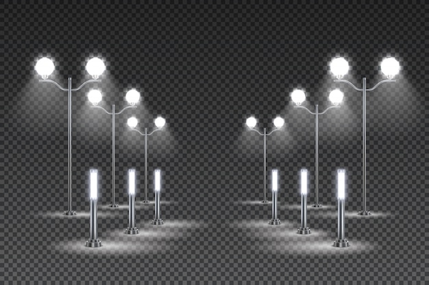 Outdoor garden lighting design with tall lanterns and solar led street lights