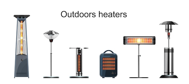 Free vector outdoor infrared gas electric heaters flat isolated on white background vector illustration