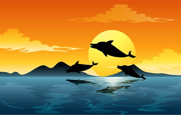 美しい水中世界とイルカのイラスト プレミアムベクター 美しい水中世界とイルカのイラスト プレミアムベクター