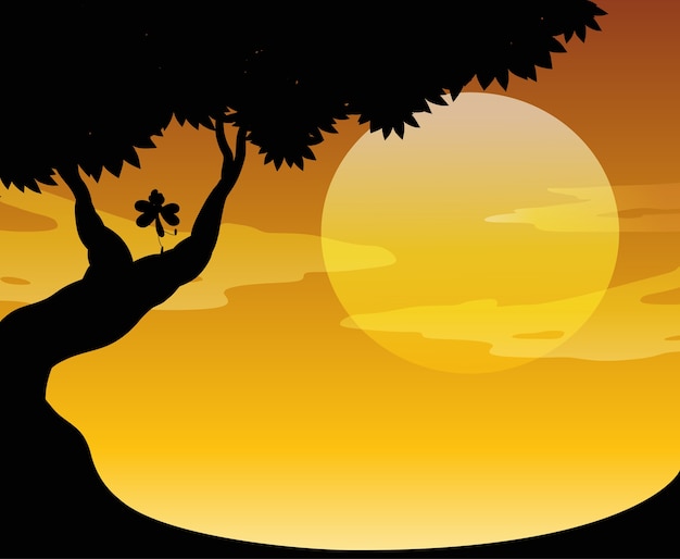 Vettore gratuito scena di tramonto silhouette natura all'aperto