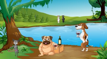 Free Vector | Outdoor park scene with many dogs