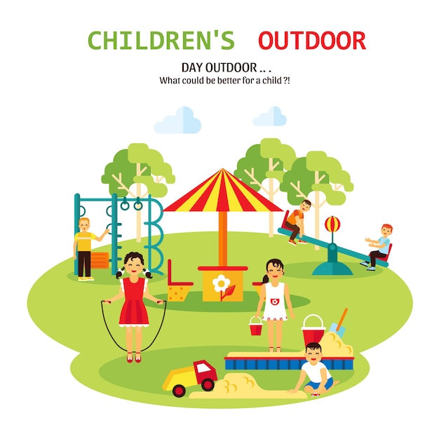 Free vector outdoor playground flat illustration