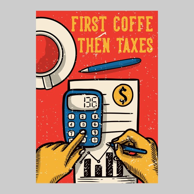 屋外ポスターデザインそれは常にコーヒータイムのヴィンテージのイラスト プレミアムベクター