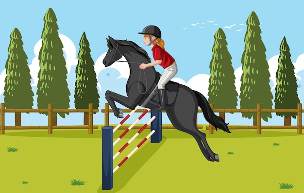 Free vector outdoor scene with equestrian riding horse