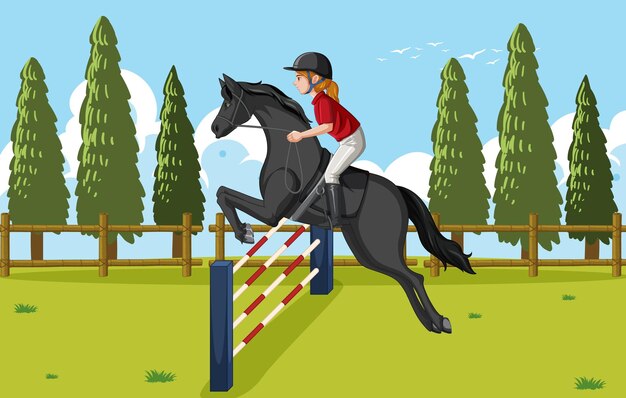 乗馬馬との屋外シーン