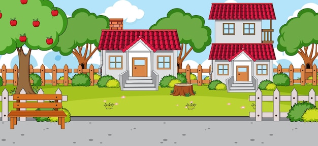 Free vector outdoor scene with front of many houses along the road