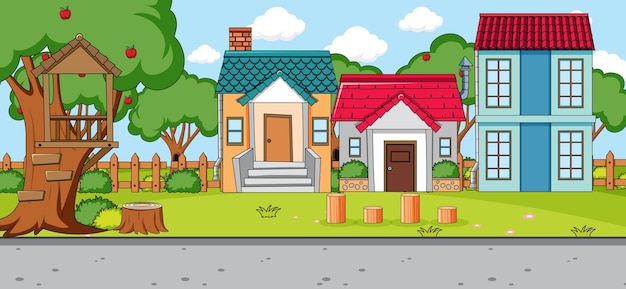 Free vector outdoor scene with front of many houses