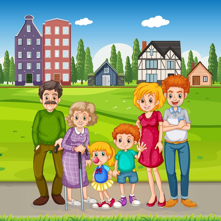 Free Vector outdoor scene with happy family