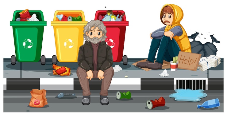 Free Vector outdoor scene with homeless people