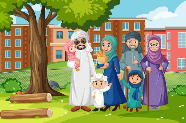 Outdoor scene with member of arab family