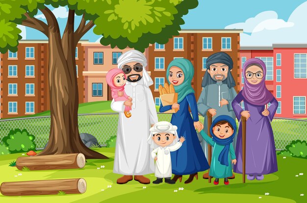 Outdoor scene with member of arab family