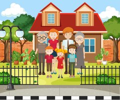 Free vector outdoor scene with member of family