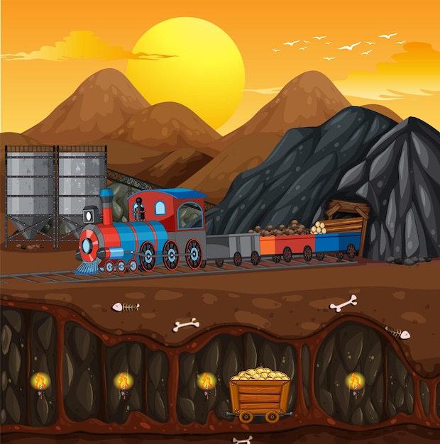 Free vector outdoor scene with a steam locomotive train