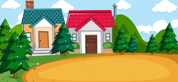 Free vector outdoor scene with two houses and blank playground