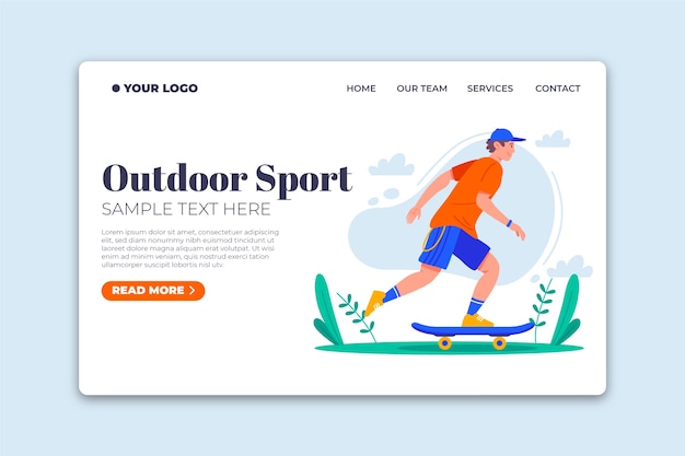 야외 스포츠 방문 페이지 템플릿 평면 디자인