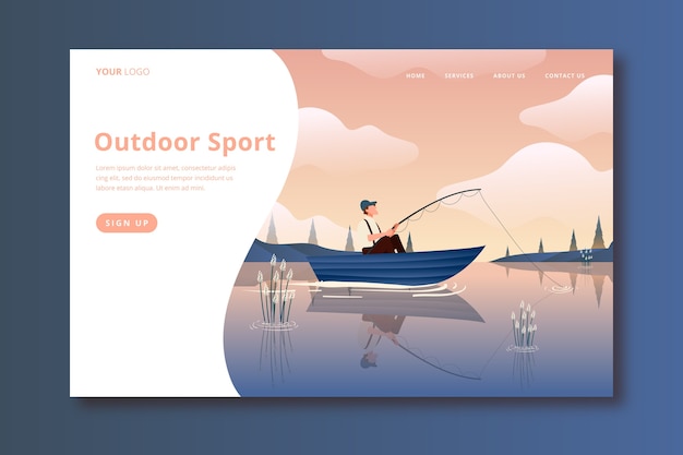 Vettore gratuito modello di landing page per sport all'aperto